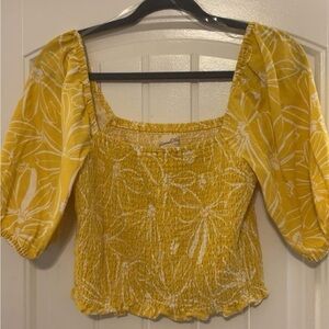 Universal Thread Yellow Smocked Square-Neck Puff Sleeve Crop Top